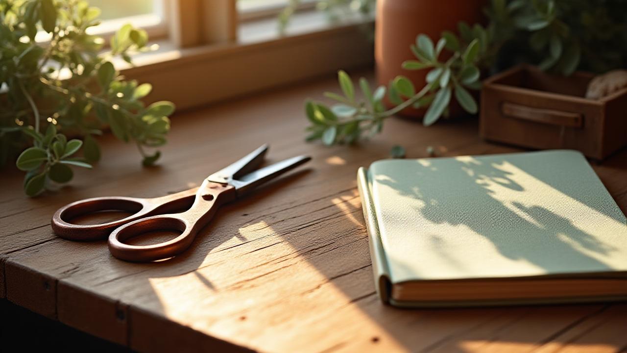 Soft morning light hitting a curated floral workshop desk