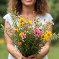 Happy customer holding a birthday bouquet