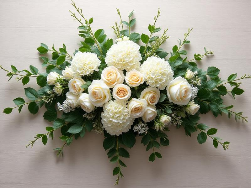 Ornate white and green casket spray