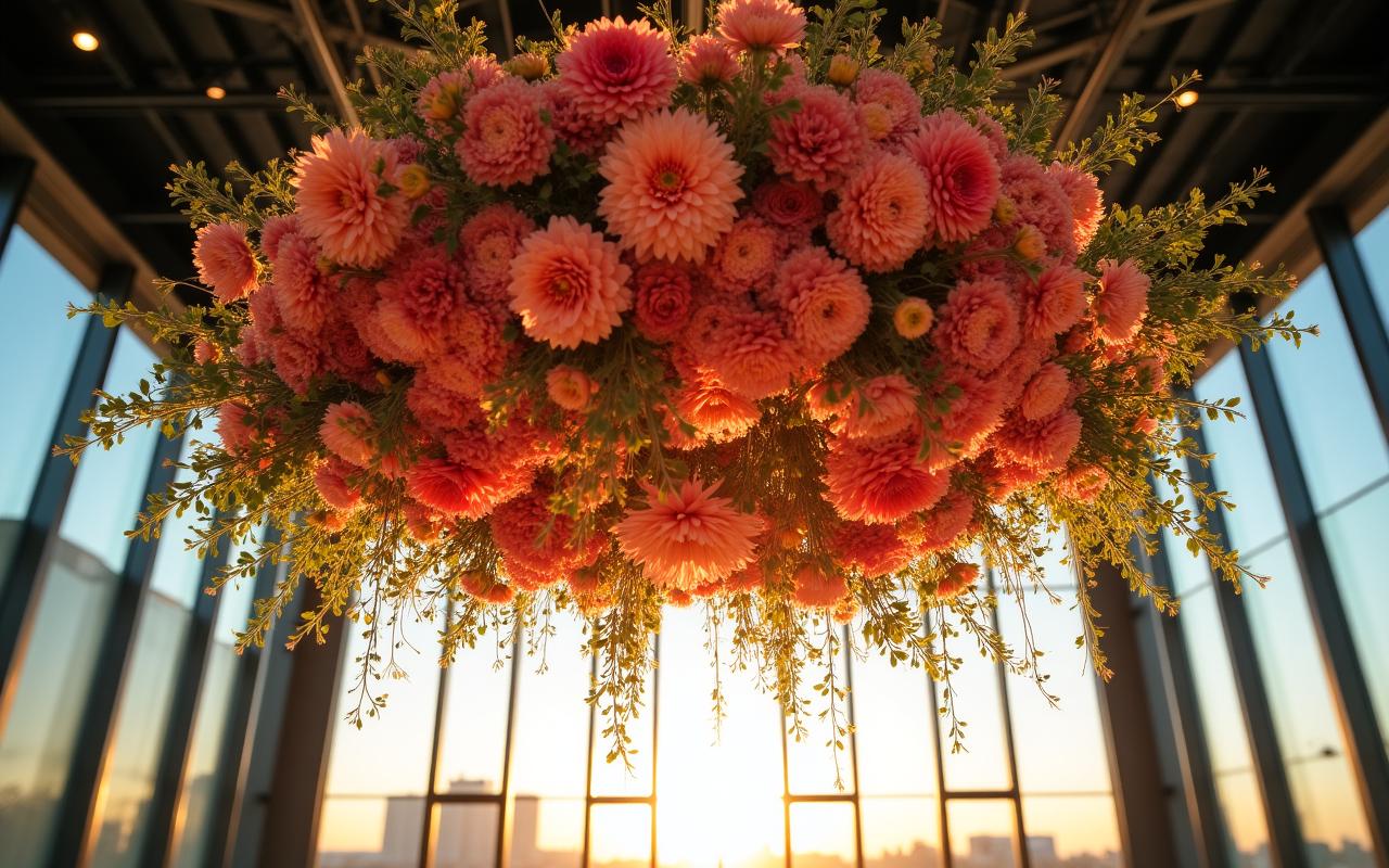 Breathtaking cascading floral installation at a luxury Los Angeles wedding